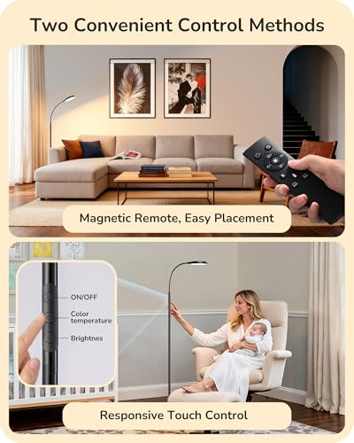 EDISHINE Black LED Floor Lamp 1300LM Bright Reading & Dimmable Modern Lamp