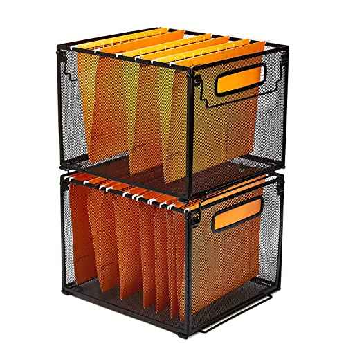 SETTFRFE 2 Pack File Organizer,Metal File Crates for Hanging Folders,Hanging Folder Organizer,Letter Size, Black