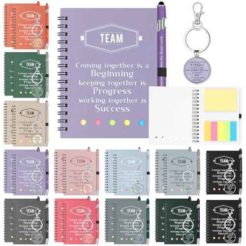 24 Set Employee Appreciation Gift Thank You Notebook with Sticky Note Inspirational Team Journal Notepad Bulk Ballpoint Pen Keychain for Teacher Nurse Coworker (Boho Color, Stylish)