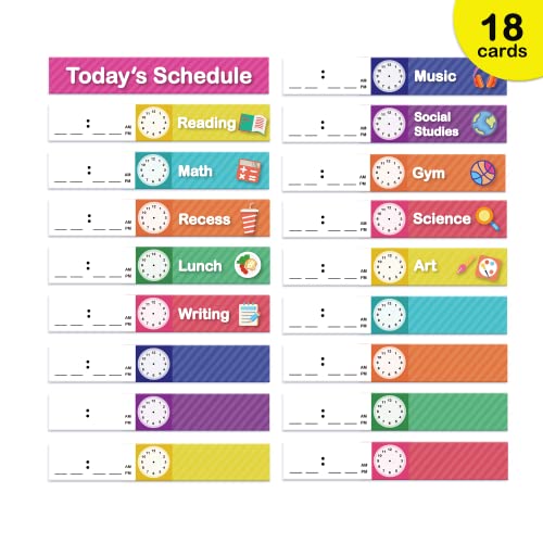 Eamay White Daily Schedule Pocket Chart with 13+1 Pockets & 18 Dry Erase Cards