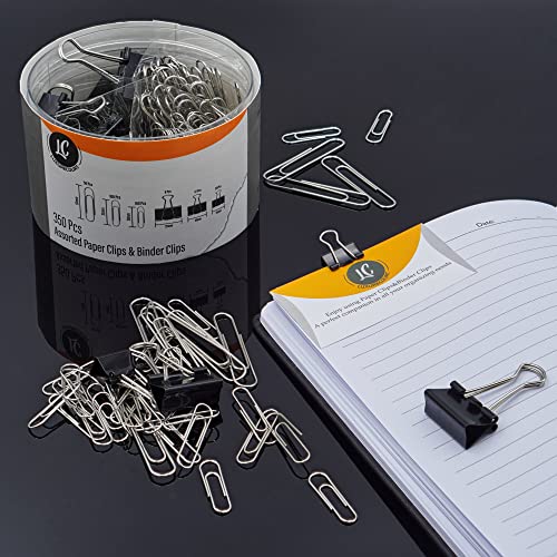 Luxurecourt 350-Piece Paper Clips & Binder Clips Set in Clear Organizer