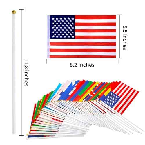 200 Pack World Country Flags on Sticks, Mini Handheld National Flags - Includes Most Countries, 8.2 x 5.5 Inches
