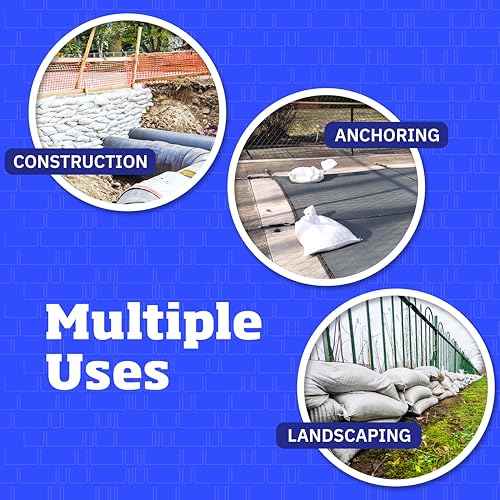 DURASACK Heavy Duty Sand Bags with Tie Strings Empty Woven Polypropylene Sand-Bags for Flood Control with 1600 Hours of UV Protection, 50 lbs Capacity, 14x26 inches, White, Pack of 50
