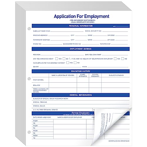 Qilery 200 Sheets Employment Application Forms, 2-Sided, 8.5 x 11 inches (2-Sided) – 200 Pack