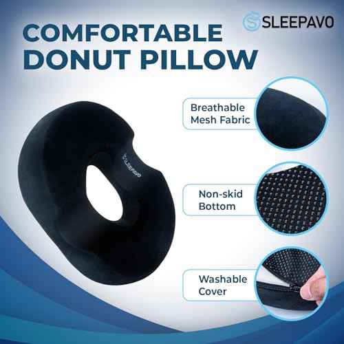 Sleepavo Butt Donut Pillow for Tailbone Pain Relief Cushion - Hemorrhoid Pillows - Sitting Butt Pillow for Office Chair, Travel, Car, Coccyx, Sciatica, Postpartum Pregnancy Sitting Donut Seat Cushion