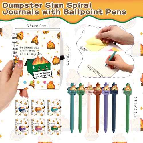 48 Pcs Christmas Dumpster Fire Gifts Bulk A6 Dumpster Fire Notebook Journals with Funny Ballpoint Pens Employee Appreciation Gifts for Friends Coworkers Nurses Office Team Staff Favors (Colorful)