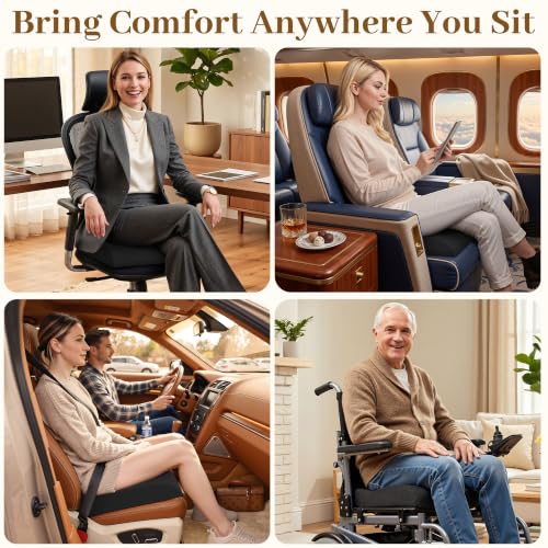 Black 3-Inch Memory Foam Seat Cushion for Office Chair - TranquilRelax Large