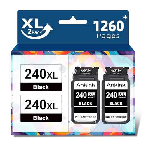 Ankink 240 Black Compatible Ink Cartridges Replacement for Canon 240 240XL PG-240 XL Ink Cartridge Fit for MG3600 MG3620 TS5120 TS5100 MG3220 MG3520 MG2120 MX452 MX512 MX532(Black, 2-Pack)