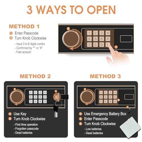 3.4 Cuft Large Fireproof Safe for Home, Safety Box with Programmable Keypad and Spare Keys, Anti-Theft Digital Safe Box Fireproof Waterproof for Money Documents Medicine Valuables, Black