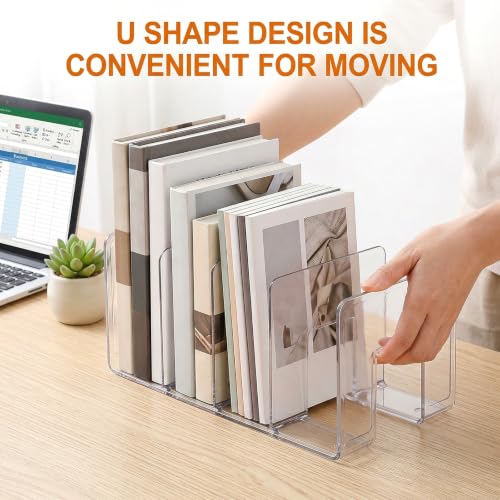 Lawei 4-Pack Acrylic 4-Section File Sorter Organizer for Desk, 12.5 x 5.7 x 5 in