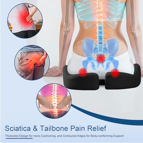 Seat Cushion for Office Chair for Wide Hip & Thigh with Firm Support, Thickened Memory Foam Sciatica Pain Relief Pillow for Proper Posture, Ergonomic Tailbone Pain Relief Cushion for Car Seat, Home