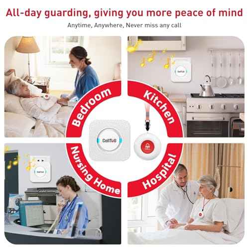 CallToU Caregiver Pager Wireless Call Button Nurse Alert System 500+ Feet for Home/Elderly/Patient/Disabled 2 Plugin Receiver 1 Waterproof Transmitter