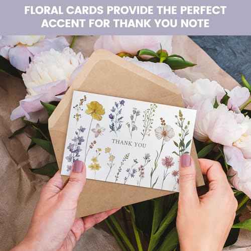 102 PACK Floral Thank You Cards With Envelopes (4"x6") - Wildflower Blank Cards With Adhesive Envelopes & Matching Stickers for Wedding, Bridal Showers, Baby Showers, Birthday, All Occasion