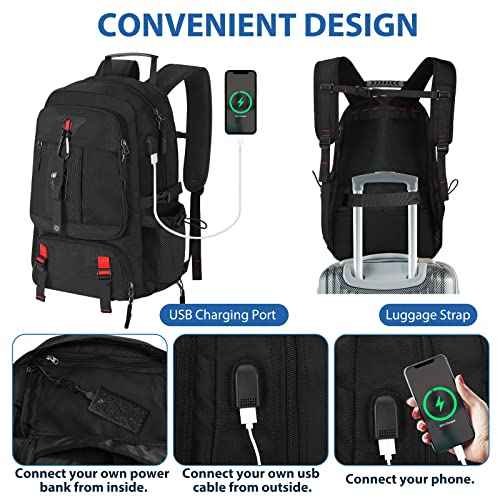 Travel Backpack for Men Women Airline Approved Anti Theft Carry on Backpack with Shoes Compartment USB Charging Port, Waterproof 60L Large Business Hiking Laptop Gym Bag for 17 Inch Laptop