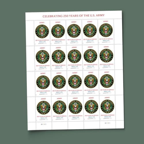 U.S. Army 250th Anniversary Forever Postage Stamps Sheet of 20 - Collectible USPS First-Class Mail
