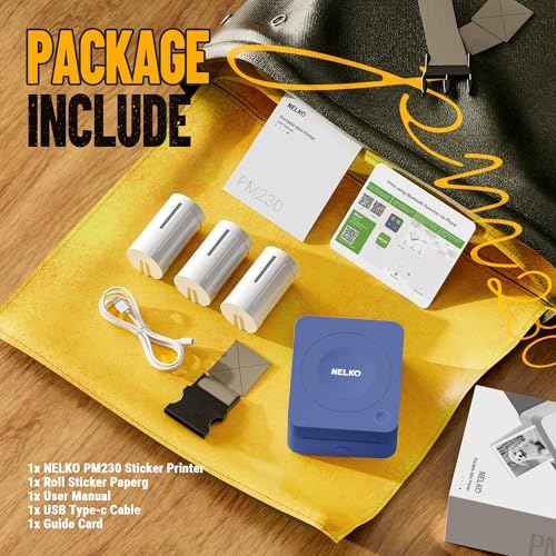 Nelko Sticker Printer, PM230 Print Pod Mini Bluetooth Portabel Sticker Maker with 3 Rolls Paper, Print Pods Mini Printer with Multiple Templates for Phone & Tablet£¬for School Office Home, Blue