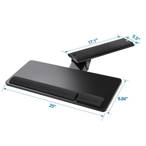 Cartmay Keyboard Tray Under Desk,25x9.84'' Large Slide Out Swivel Tilt Computer Keyboard Drawer for Home Gaming Office Desk, Dual Mount,Black