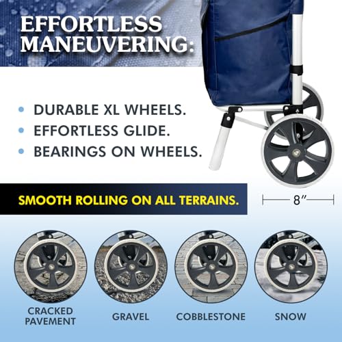 Ultra-Lightweight Foldable Grocery Cart with 40L Capacity, Soft Rolling Wheels, Removable Insulated Bag ? Multi-Purpose Personal Hand Truck (Blue)