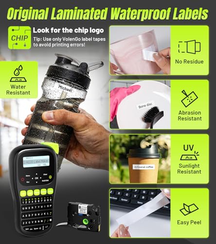 VolenGo Waterproof Label Maker with 4 Laminated Tapes - Black