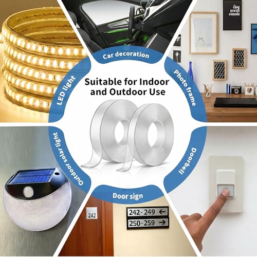 KUSUFEFI Heavy Duty Double Sided Adhesive Tape • 2 Rolls, 20 ft, Clear mounting tape