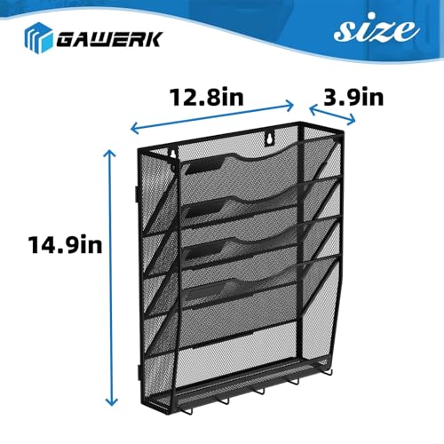 Gawerk 4+1-Tier Wall-Mounted File Organizer with 5 Hooks - Office & Home Mail Storage
