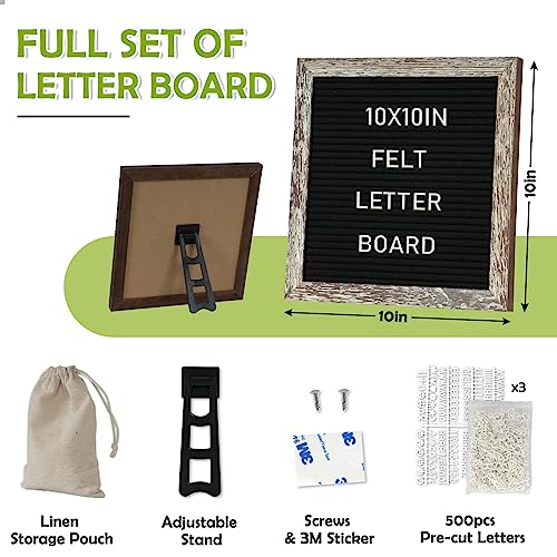 4 THOUGHT 10x10 Felt Letter Board with Stand & Wooden Frame - Brown, Black Variant