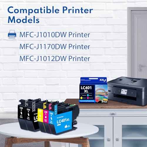 LC401XL High Yield Ink Cartridges 5-Piece Set Replacement for Brother LC401 Ink, Compatible with MFC-J1010DW MFC-J1012DW MFC-J1170DW Printer (2 Black, Cyan, Magenta, Yellow)