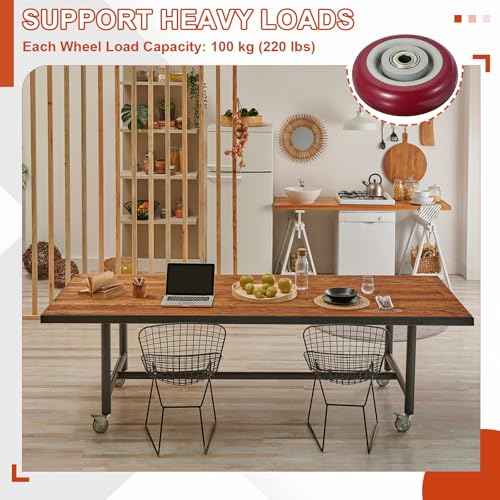 MECCANIXITY 4 Inch Push Cart Wheels Replacement Nylon Rolling Casters Wheel with 3/8" Bore Each Loading Capacity 220 lbs for Furniture Platform Trucks Shopping Cart Shelf, Red Pack of 4