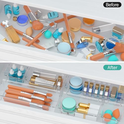 WOWBOX 6 Pack Clear Drawer Organizer Set, Stackable Storage Bins for Kitchen & Office