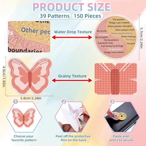 TOEMUR 150pcs Textured Sensory & Fidget Strips with Mindfulness Designs - Bulk Set, Variation A