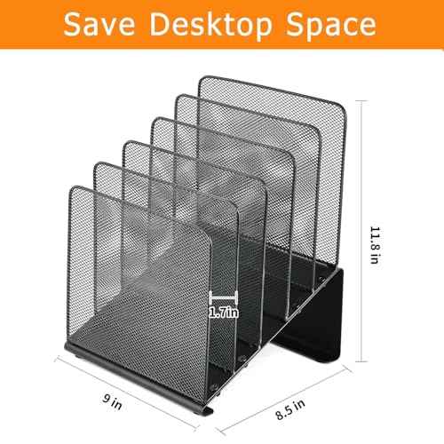 File Organizer for Desk, File Folder Organizer with 5-Section Vertical Rack, Suitable for Home Office Document Organization and Storage(Black)