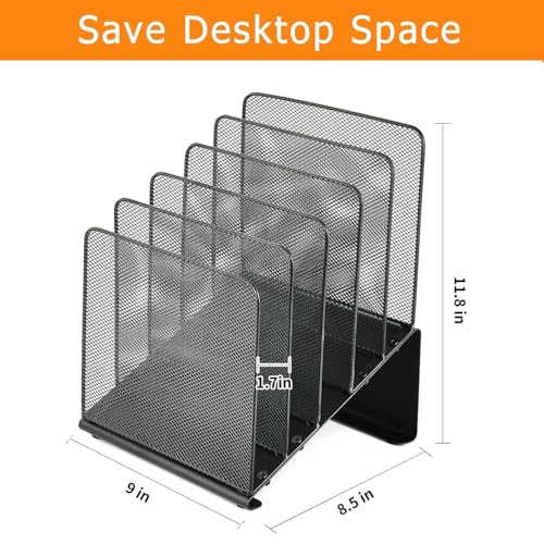 LEKETREE Black Desk File Organizer with 5 Vertical Compartments for Office & Home