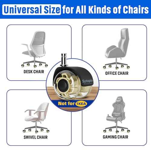 Office Chair Wheels 2" Desk Chair Caster Wheels Smooth Roller Style Quiet for Carpet and Hardwood Floors Universal Fit 11x22 mm Set of 5 Yellow