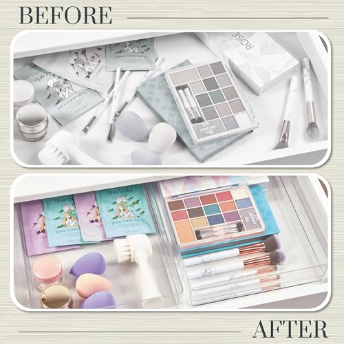 STORi SimpleSort 2-Piece Clear Drawer Organizer Set 12x9x2 Inch for Makeup & Office