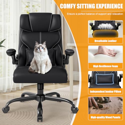 Executive Office Chair with Flip-Up Armrests – Ergonomic Mid-High Back Desk Chair
