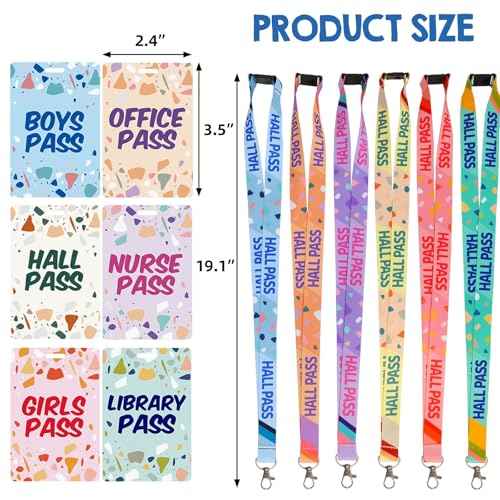 WorldBazaar Terrazzo Tones Hall Pass Lanyards and School Passes Set of 6 Unbreakable Hall School Passes Teacher Supplies for Classroom Passes Bathroom Office Library Nurse Classroom