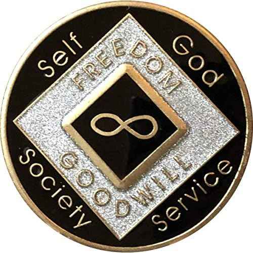 NA Infinity Clean Time Chip Black Silver Glitter Eternity Sobriety Medallion Narcotics Anonymous Official