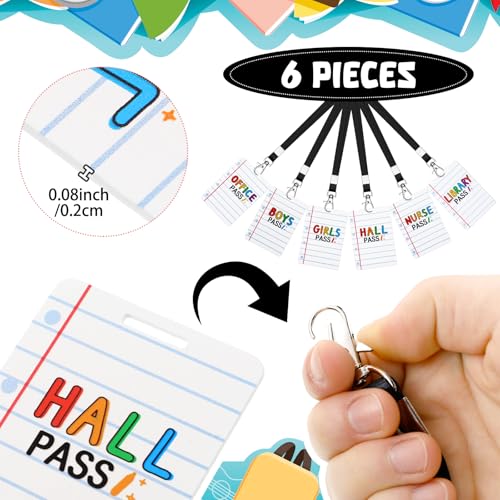 Sabary 6 Sets Wooden Hall Pass Lanyard School Passes Classroom Management