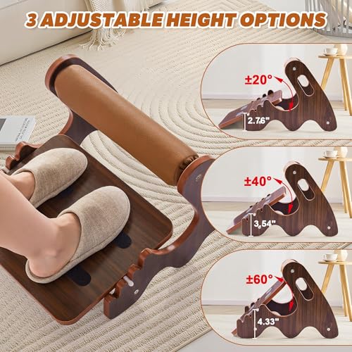 Spaccld Walnut Foot Rest Under Desk - 3-Position Adjustable Ergonomic Wooden Foot Stool