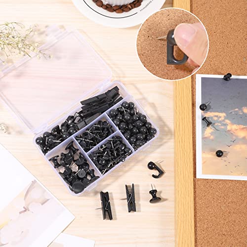 BESARME 200 Pcs Push Pins for Bulletin Board, Black Thumb Tacks for Cork & Foam Boards