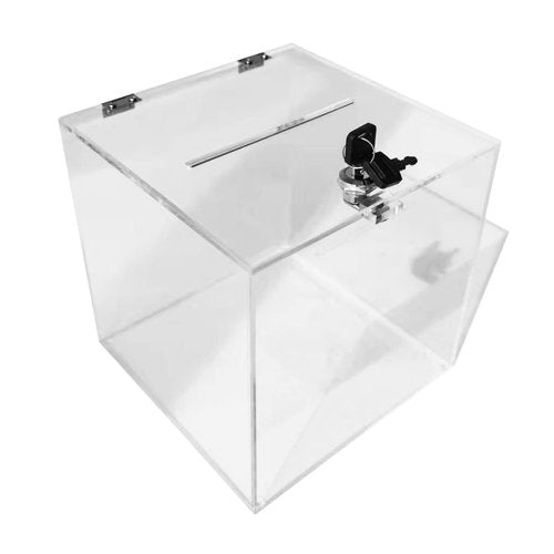 CiaoHER Acrylic Donation Box 10x10x10 inches, Ballot Suggestion Box Money Storage Container for Voting, Charity, Ballot, Contest, Suggestions