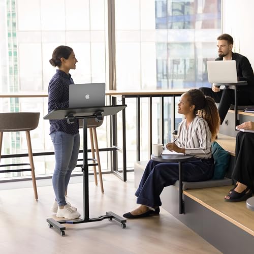 SHW 25" to 41" Height Adjustable Rolling Laptop Desk with Tilting Desktop for Home Office and Sofa Beside, Black