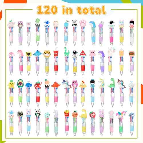 120 Pcs Mini Multicolor Pen in One 4 in 1 Cute Kawaii Ballpoint Ink Pens Bulk Fun Gifts for Birthday Party Favor School Prizes (Classic Style)