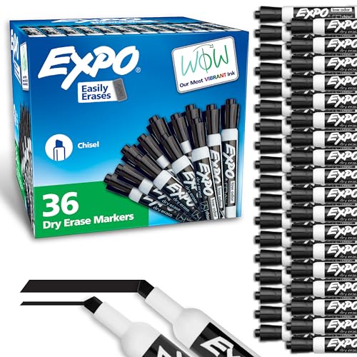 EXPO 36 Count Low Odor Black Chisel Tip Dry Erase Markers for Classroom Office & Home