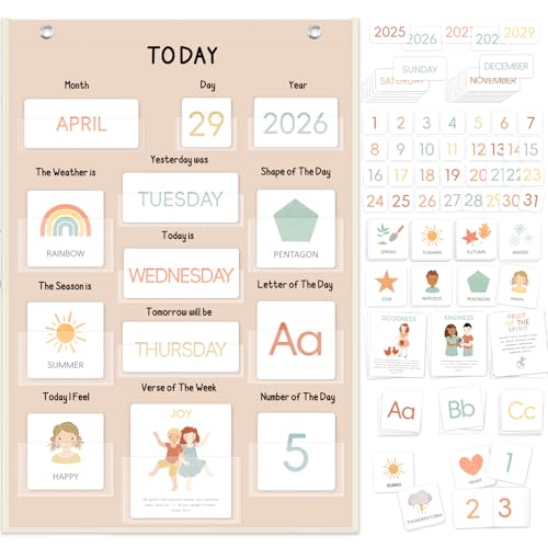 All About Today Calendar & Weather Pocket Chart for Kids, Preschool & Homeschool Learning Center