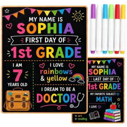 ChunRun Double-Sided First & Last Day of School Chalkboard Sign 10x12 Black Wooden Reusable Kids