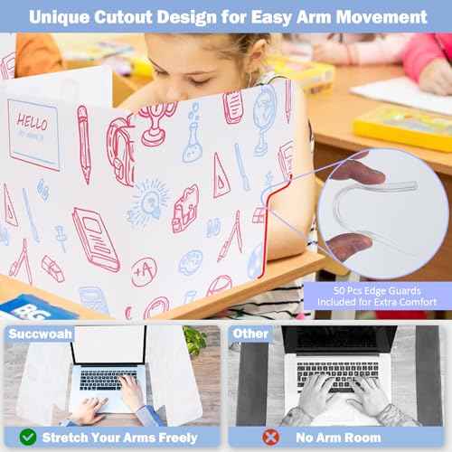 25-Pack Desk Dividers for Students with Privacy Shields, Ergonomic Arms Cutouts & Erasable Name Frames - Waterproof & Easy-to-Clean Test Dividers for Classroom, Exams, Office (White)