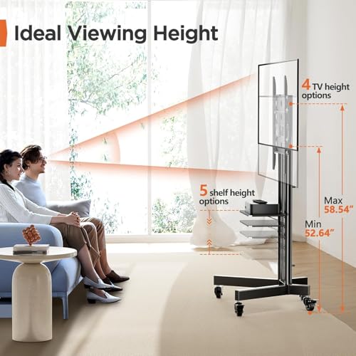 Perlegear Rolling TV Stand for 32-85 Inch TVs | Height Adjustable Mobile TV Cart