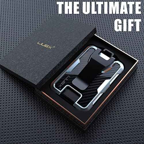 LIUGX Aluminum Badge Holder/Card Holder Wallet with Box, with Carbon Fiber & Metal Clip, Durable ID Card Holder (Holds 4 Cards) for EDC Birthday Christmas - for Men, Dad, Boyfriend, Him