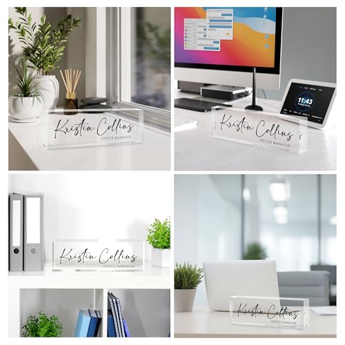 Custom Name Plate for Desk - Personalized Acrylic Office Sign with Ink Design